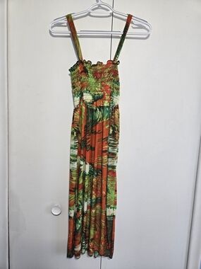 NWT Romantic SiNi Tropical Print Maxi Dress XL Smocked‎ Sundress